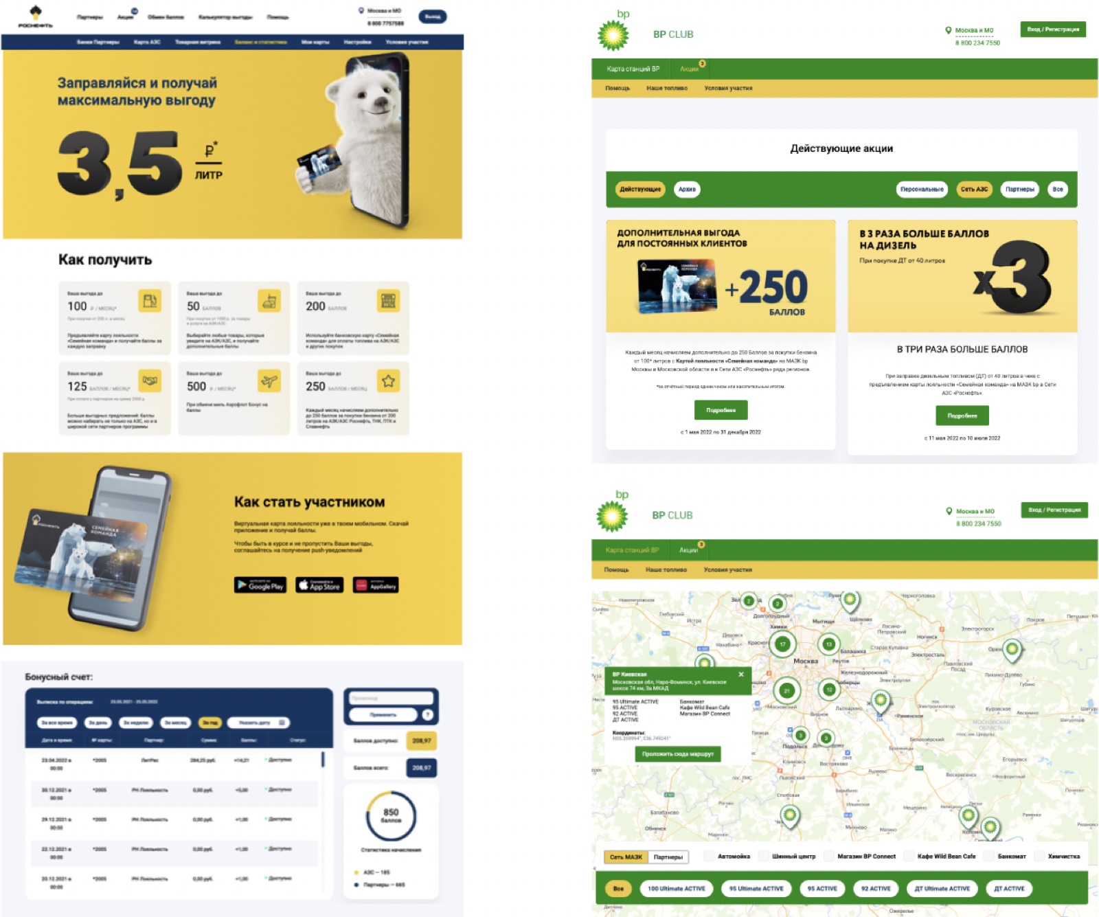 Rosneft & BP Club websites: offers, bonus account, station map